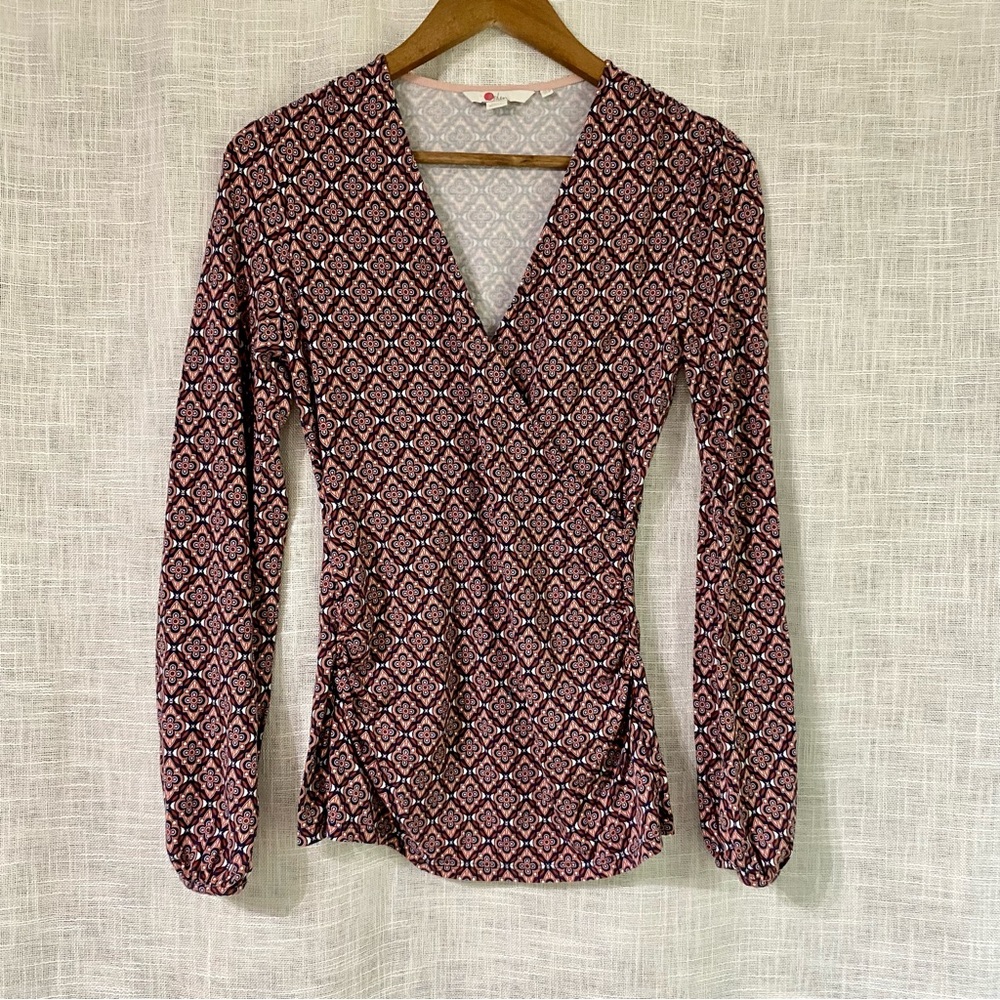 Boden V Neck Cross Front Long Sleeve Blouse Pink Size 6 - Picture 1 of 8